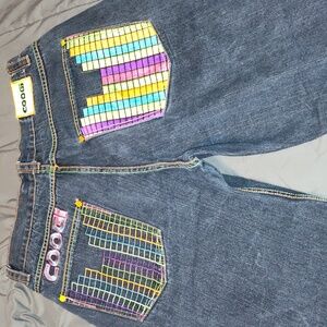 Coogi Men's Dark Blue Jeans with Colorful Pocket Design 🙌🏽